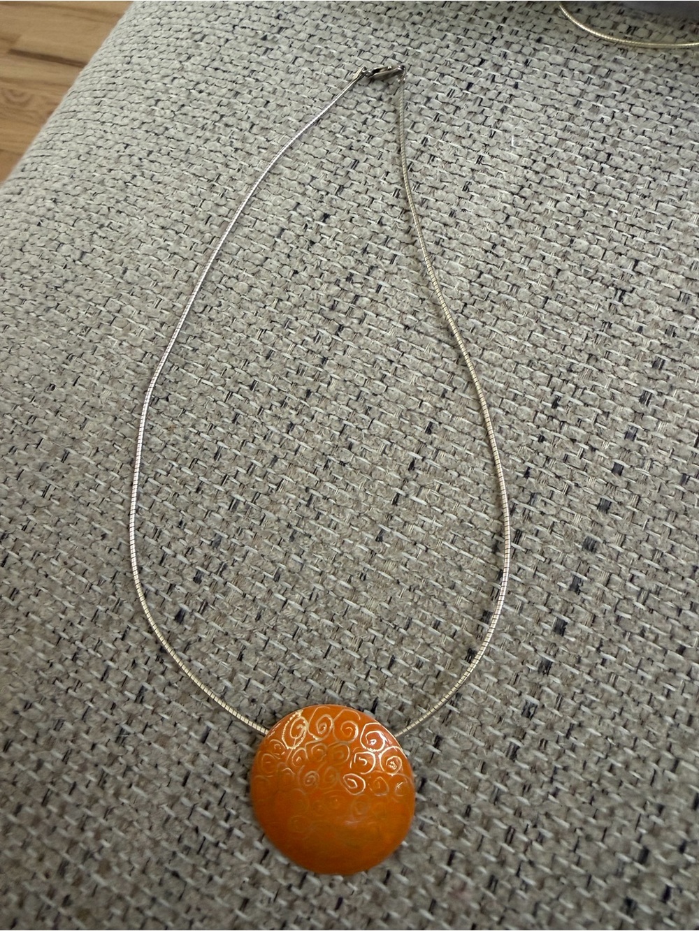 Sterling silver Orange enamel Pendant Necklace on 16” Sterling Silver Chain